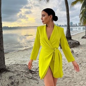 Zara Pareo Mini Dress Chartreuse Blazer